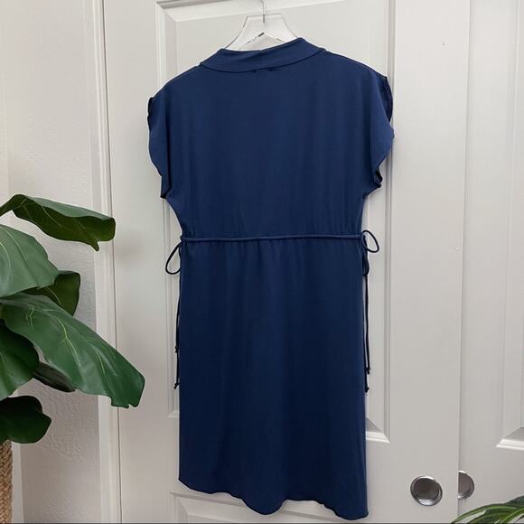 Ella Moss Tie Waist Dress Blue V Neck S - Picture 7 of 8